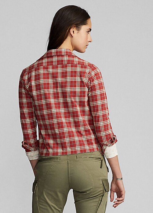 Röda Ralph Lauren tröja med rutigt tryck för kvinnor Röda Ralph Lauren tröja med rutigt tryck för kvinnor