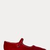 Röda Ralph Lauren Velvet Mary Jane spetsiga platta skor för kvinnor Röda Ralph Lauren Velvet Mary Jane spetsiga platta skor för kvinnor