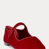 Röda Ralph Lauren Velvet Mary Jane spetsiga platta skor för kvinnor Röda Ralph Lauren Velvet Mary Jane spetsiga platta skor för kvinnor