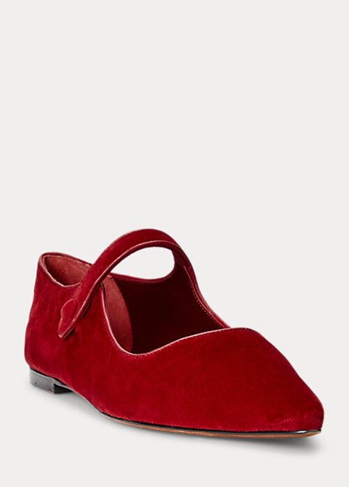 Röda Ralph Lauren Velvet Mary Jane spetsiga platta skor för kvinnor Röda Ralph Lauren Velvet Mary Jane spetsiga platta skor för kvinnor