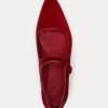 Röda Ralph Lauren Velvet Mary Jane spetsiga platta skor för kvinnor Röda Ralph Lauren Velvet Mary Jane spetsiga platta skor för kvinnor