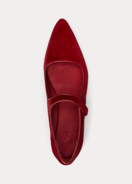 Röda Ralph Lauren Velvet Mary Jane spetsiga platta skor för kvinnor Röda Ralph Lauren Velvet Mary Jane spetsiga platta skor för kvinnor