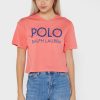 Röda T-shirts med grafisk logotyp för kvinnor Ralph Lauren Röda T-shirts med grafisk logotyp för kvinnor Ralph Lauren