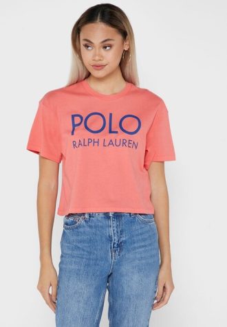 Röda T-shirts med grafisk logotyp för kvinnor Ralph Lauren