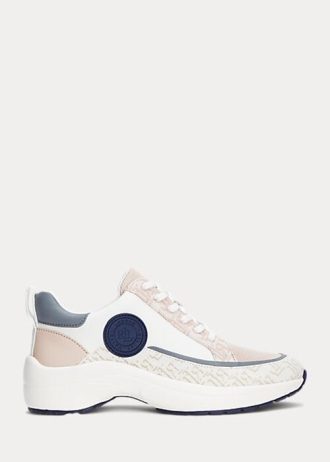 Rosa dam Ralph Lauren Reaghan logotyp Jacquard & Läder Sneakers