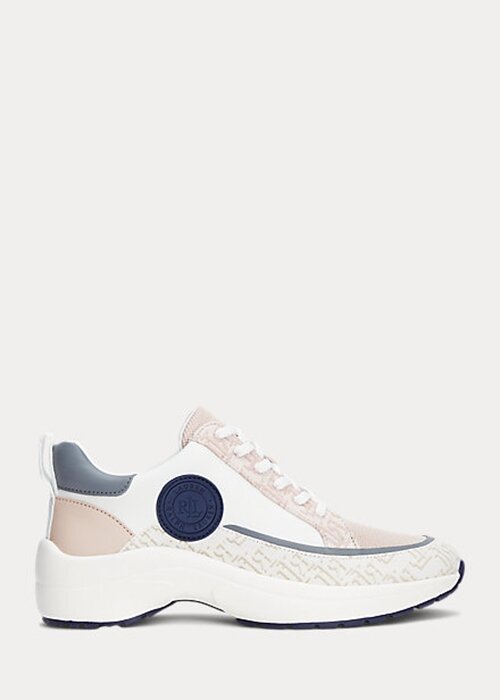 Rosa dam Ralph Lauren Reaghan logotyp Jacquard & Läder Sneakers Rosa dam Ralph Lauren Reaghan logotyp Jacquard & Läder Sneakers