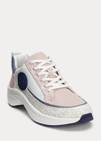 Rosa dam Ralph Lauren Reaghan logotyp Jacquard & Läder Sneakers