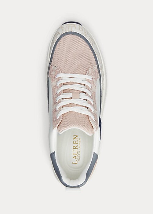 Rosa dam Ralph Lauren Reaghan logotyp Jacquard & Läder Sneakers Rosa dam Ralph Lauren Reaghan logotyp Jacquard & Läder Sneakers