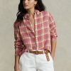 Rosa dam Ralph Lauren Relaxed Fit rutiga linneskjortor Rosa dam Ralph Lauren Relaxed Fit rutiga linneskjortor
