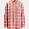 Rosa dam Ralph Lauren Relaxed Fit rutiga linneskjortor Rosa dam Ralph Lauren Relaxed Fit rutiga linneskjortor