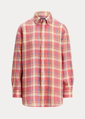 Rosa dam Ralph Lauren Relaxed Fit rutiga linneskjortor Rosa dam Ralph Lauren Relaxed Fit rutiga linneskjortor