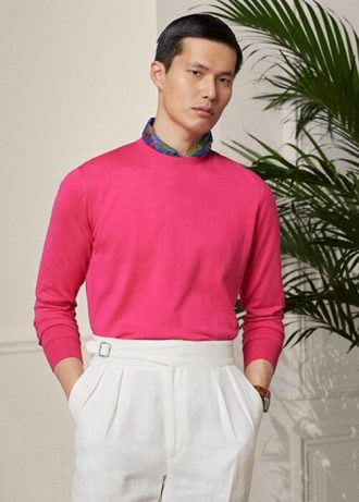 Rosa mäns Ralph Lauren bomullströjor med rund hals