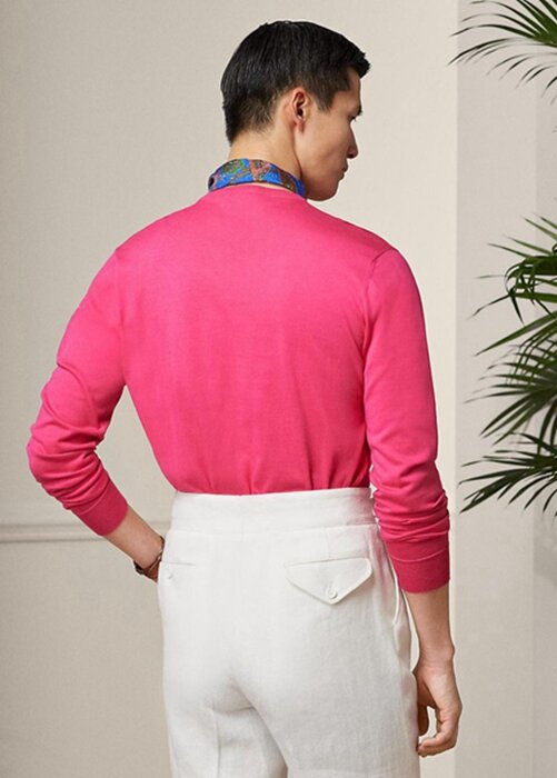 Rosa mäns Ralph Lauren bomullströjor med rund hals Rosa mäns Ralph Lauren bomullströjor med rund hals