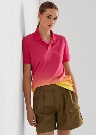 Rosa/orange/gula Ralph Lauren Dip-Dyed pikétröjor för kvinnor Rosa/orange/gula Ralph Lauren Dip-Dyed pikétröjor för kvinnor