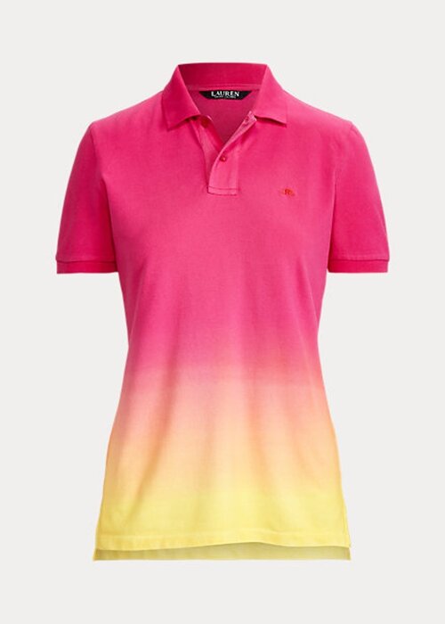 Rosa/orange/gula Ralph Lauren Dip-Dyed pikétröjor för kvinnor Rosa/orange/gula Ralph Lauren Dip-Dyed pikétröjor för kvinnor