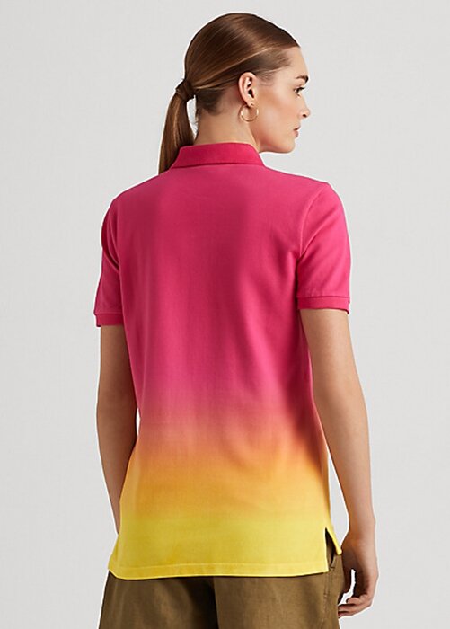 Rosa/orange/gula Ralph Lauren Dip-Dyed pikétröjor för kvinnor Rosa/orange/gula Ralph Lauren Dip-Dyed pikétröjor för kvinnor