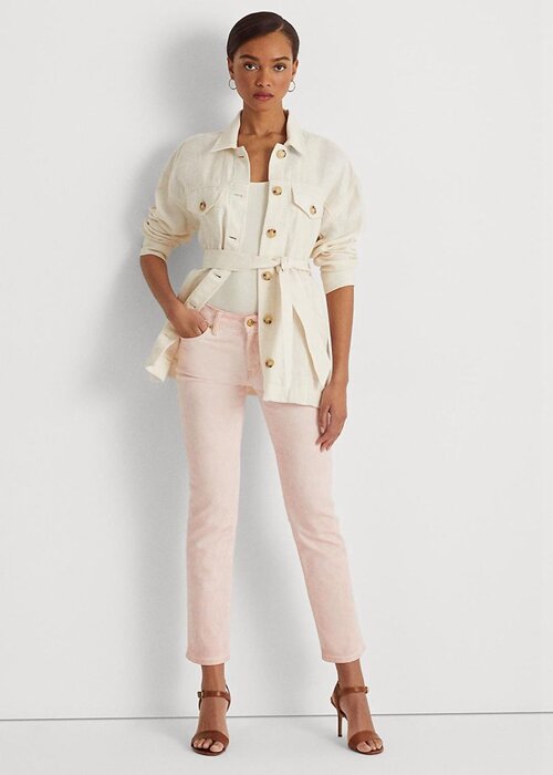 Rosa Ralph Lauren-belagda, raka ankeljeans i medelhög höjd för kvinnor Rosa Ralph Lauren-belagda, raka ankeljeans i medelhög höjd för kvinnor