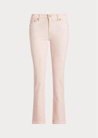Rosa Ralph Lauren-belagda, raka ankeljeans i medelhög höjd för kvinnor