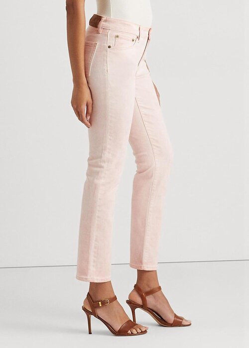 Rosa Ralph Lauren-belagda, raka ankeljeans i medelhög höjd för kvinnor Rosa Ralph Lauren-belagda, raka ankeljeans i medelhög höjd för kvinnor