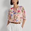 Rosa Ralph Lauren blommiga krinkle Georgette blustoppar för kvinnor Rosa Ralph Lauren blommiga krinkle Georgette blustoppar för kvinnor