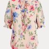 Rosa Ralph Lauren blommiga krinkle Georgette blustoppar för kvinnor Rosa Ralph Lauren blommiga krinkle Georgette blustoppar för kvinnor