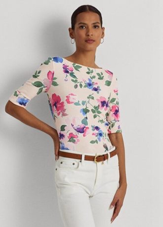 Rosa Ralph Lauren blommiga T-shirts i bomull i stretchig bomull