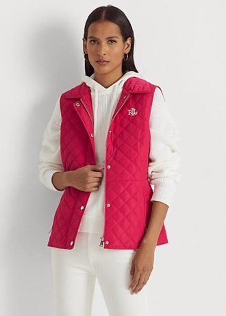 Rosa Ralph Lauren Diamond-quiltad väst för kvinnor