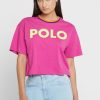 Rosa Ralph Lauren grafiska T-shirts med rund hals för kvinnor