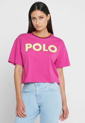 Rosa Ralph Lauren grafiska T-shirts med rund hals för kvinnor