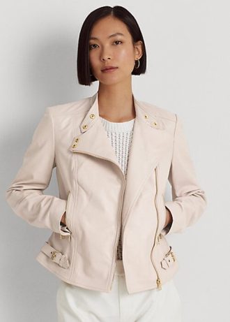 Rosa Ralph Lauren Lammskinn Moto-jackor för kvinnor
