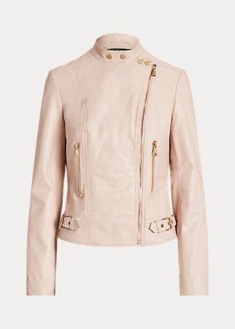 Rosa Ralph Lauren Lammskinn Moto-jackor för kvinnor