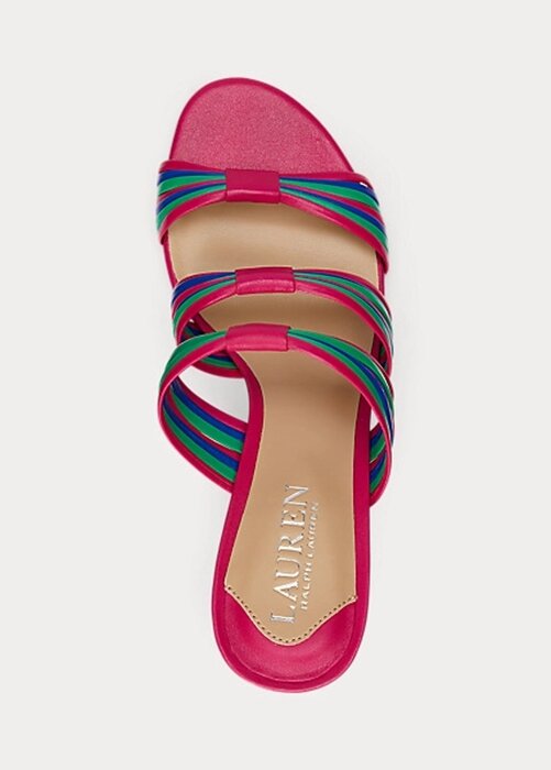 Rosa Ralph Lauren Lorraine-randsandaler i nappaläder för kvinnor Rosa Ralph Lauren Lorraine-randsandaler i nappaläder för kvinnor