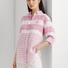 Rosa Ralph Lauren randiga överdimensionerade linneskjortor för kvinnor Rosa Ralph Lauren randiga överdimensionerade linneskjortor för kvinnor