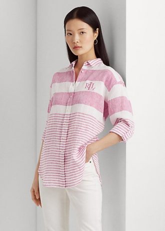 Rosa Ralph Lauren randiga överdimensionerade linneskjortor för kvinnor