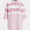 Rosa Ralph Lauren randiga överdimensionerade linneskjortor för kvinnor Rosa Ralph Lauren randiga överdimensionerade linneskjortor för kvinnor