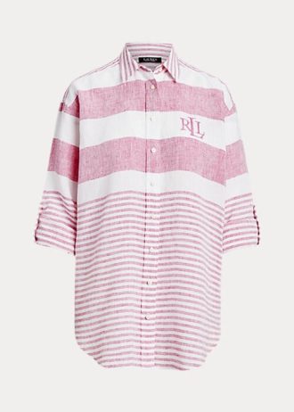 Rosa Ralph Lauren randiga överdimensionerade linneskjortor för kvinnor