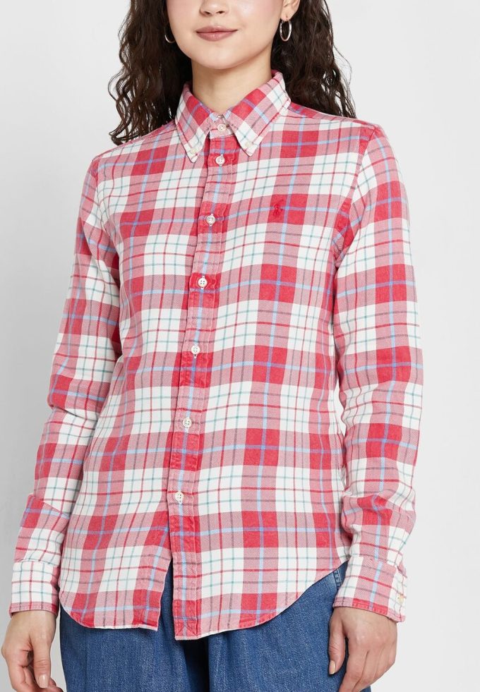 Rosa Ralph Lauren rutiga skjortor med knappar för kvinnor Rosa Ralph Lauren rutiga skjortor med knappar för kvinnor