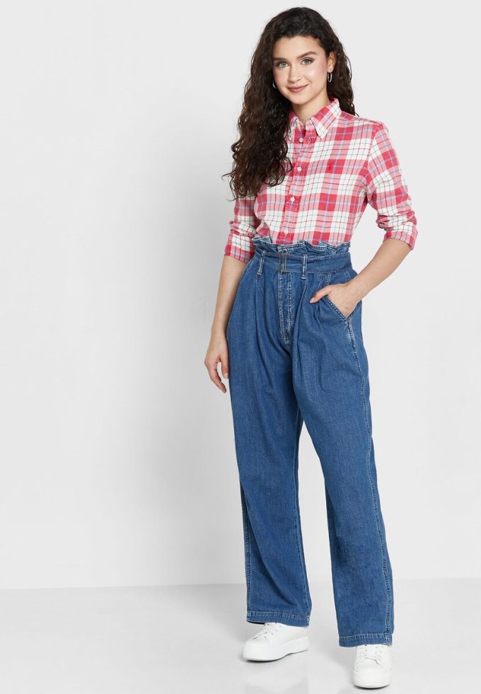 Rosa Ralph Lauren rutiga skjortor med knappar för kvinnor Rosa Ralph Lauren rutiga skjortor med knappar för kvinnor