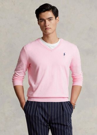 Rosa Ralph Lauren Slim Fit Tröja med texturerad bomull för män