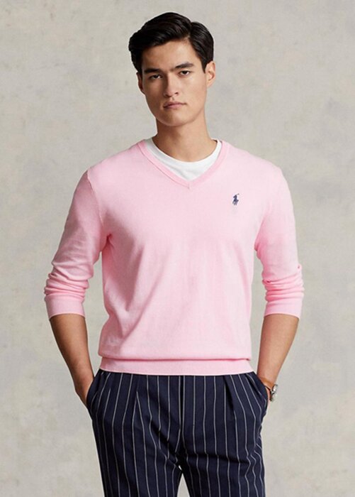 Rosa Ralph Lauren Slim Fit Tröja med texturerad bomull för män Rosa Ralph Lauren Slim Fit Tröja med texturerad bomull för män