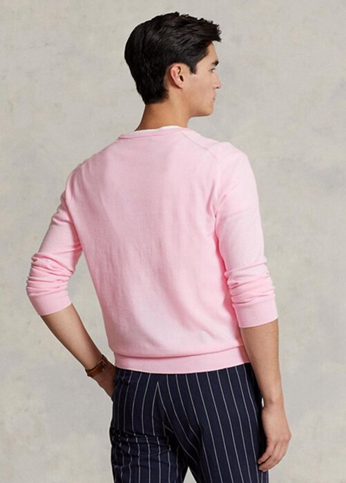 Rosa Ralph Lauren Slim Fit Tröja med texturerad bomull för män Rosa Ralph Lauren Slim Fit Tröja med texturerad bomull för män