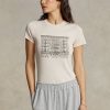 Rosa Ralph Lauren Slim Grafisk Ribbad bomull T-shirts för kvinnor Rosa Ralph Lauren Slim Grafisk Ribbad bomull T-shirts för kvinnor