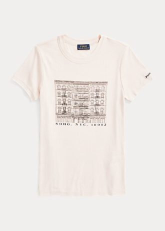 Rosa Ralph Lauren Slim Grafisk Ribbad bomull T-shirts för kvinnor