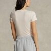 Rosa Ralph Lauren Slim Grafisk Ribbad bomull T-shirts för kvinnor Rosa Ralph Lauren Slim Grafisk Ribbad bomull T-shirts för kvinnor
