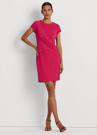 Rosa Ralph Lauren Stretch Jersey kortärmad klänning för kvinnor