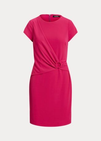 Rosa Ralph Lauren Stretch Jersey kortärmad klänning för kvinnor