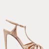 Rose Gold Dam Ralph Lauren Wells utsmyckad mocka & Lädersandaler Rose Gold Dam Ralph Lauren Wells utsmyckad mocka & Lädersandaler