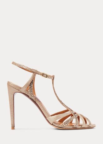 Rose Gold Dam Ralph Lauren Wells utsmyckad mocka & Lädersandaler