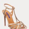 Rose Gold Dam Ralph Lauren Wells utsmyckad mocka & Lädersandaler Rose Gold Dam Ralph Lauren Wells utsmyckad mocka & Lädersandaler