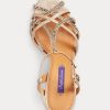 Rose Gold Dam Ralph Lauren Wells utsmyckad mocka & Lädersandaler Rose Gold Dam Ralph Lauren Wells utsmyckad mocka & Lädersandaler